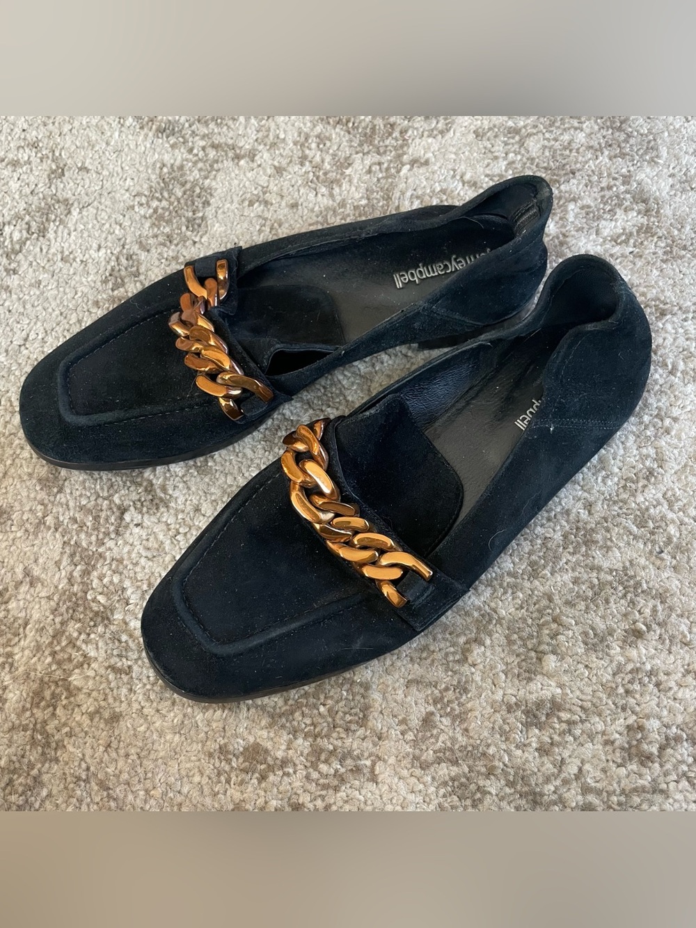 Jeffrey Campbell Black Suede Loafers with Gold Chain Size 8 - Picture 5 of 12